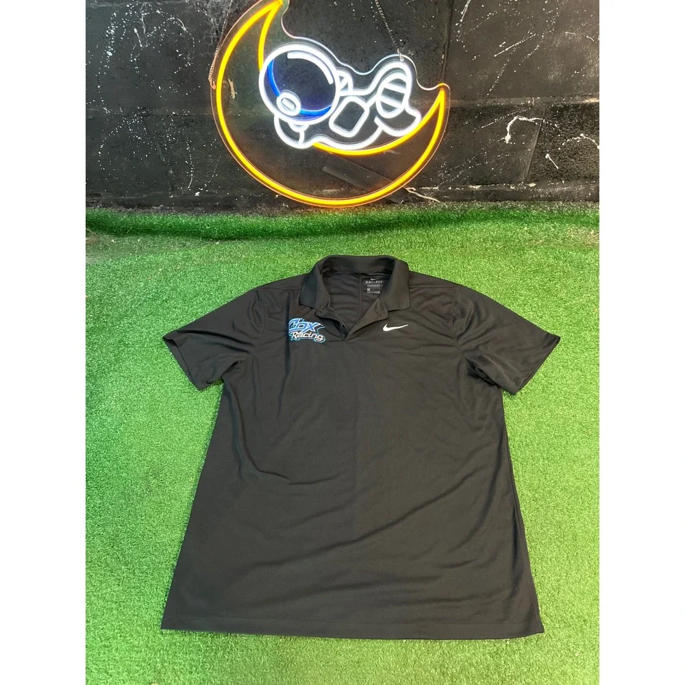Nike Dri-FIT Polo Shirt COX Racing‎ Logo Men's Black Golf Training Size Large